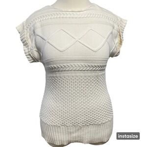 Cream Cable Knit Sweater Top Short Sleeve Textured SZ XL Layering Preppy Chunky